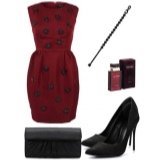 Dress with a tulip skirt and accessories for women with a figure. Slender column.