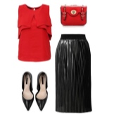 The dress of the skirt and top with frill on the chest and accessories for it with the figure of a woman Slender column