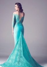 Turquoise evening dress with lace