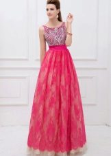 Crimson Lace Evening Dress