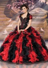 אדום ושחור חתונה השמלה עם צעיף