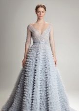 Pilka mėlyna vestuvių suknelė