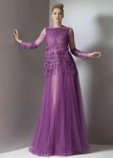 Violetinė skaidri šifono suknelė