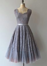 Gray dress midi with lace