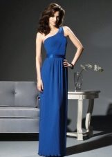 Blauwe Griekse jurk op één schouder