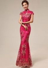 Lange roze jurk in Chinese stijl