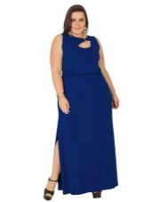 Lange blauwe gebreide jurk voor vol