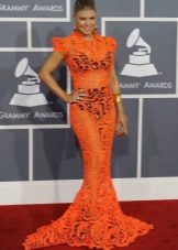 Long orange mermaid dress for women of the color type Autumn