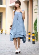 Mėlyna linų vasaros suknelė