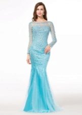 Blue dress with rhinestones and train
