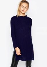Knitted warm navy blue tunic dress
