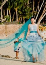 Jūrų stiliaus mėlyna vestuvių suknelė