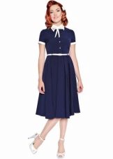 50s vintage blue dress na may white collar