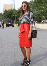 Red leather skirt