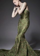 robe de sirène de brocart vert