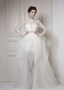 Short wedding dress with a laid-out fluffy skirt