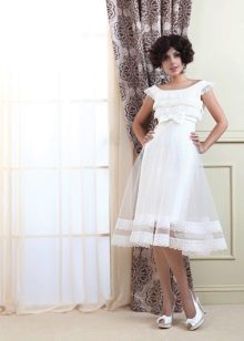 Midi trouwjurk met transparante volledige rok