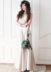 Vestido de noiva de cetim de noiva boêmio com strass