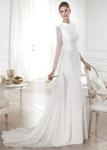 Прозрачна сватбена рокля с дълъг ръкав