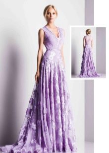 Suknia wieczorowa w liliową koronkę