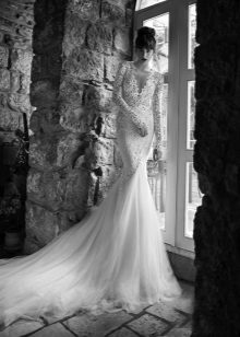 Mermaid vestuvių suknelė su nėrinių rankovėmis