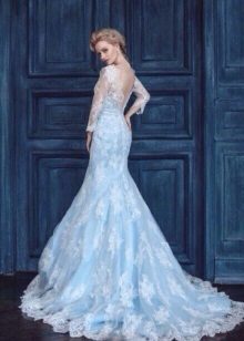 Vestuvių suknelė mėlyna su nėriniais