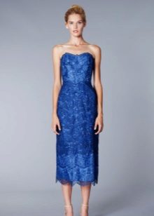 Vestido de Noite de Renda Azul Midi