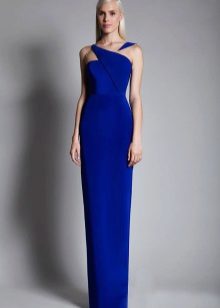 Grindų ilgio mėlyna vakarinė suknelė