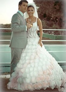 Vestuvių balta ir rožinė suknelė Ani Lorak