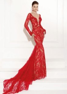 Mermaid Red Lace vakaro suknelė
