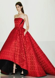 אדום גבוהה נמוכה שמלת חתונה