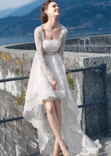 Vestido de novia de encaje corto, frente corto