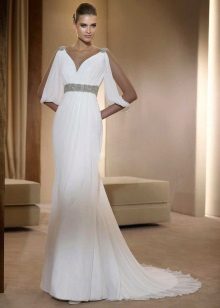 Гръцка сватбена рокля с ръкави за прилеп