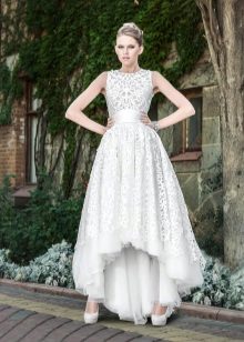 White lace wedding dress short front mahaba pabalik