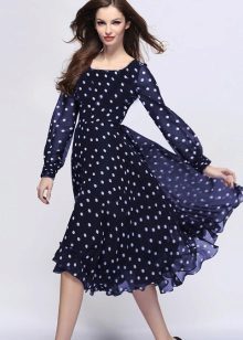Blue chiffon polka dot dress