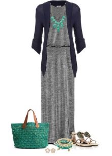 Gray dress in combination with green