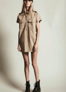 Safari Stil Kısa Gömlek Elbise