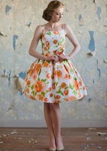 Retro gėlių spausdinimo suknelė