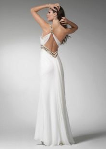 Valkoinen kreikkalainen mekko, jossa on avoin selkä
