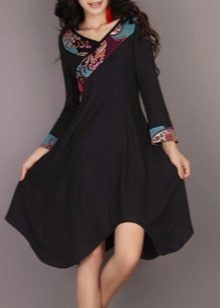 Cotton black dress sa oriental style