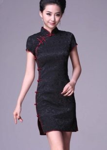 שמלת ערב שחורה Qipao מיני אורך