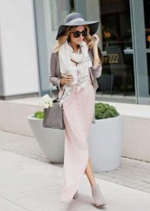 Gray cardigan with pink dress