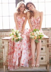 Šaty družičky s Peach Floral Print