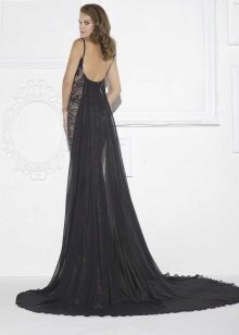 Gaun hitam guipure dengan belakang terbuka