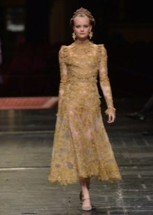 Midi Guipure gouden jurk