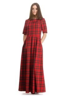 Long red checkered dress