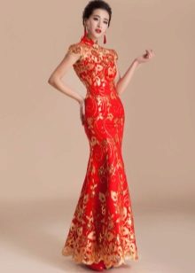 Ilga raudona suknelė qipao