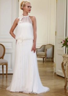 Gaun pengantin dengan renda diselipkan dengan armhole Amerika