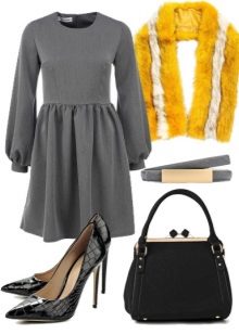 Knitted dress with a half sun skirt and accessories for women with the figure of a pear