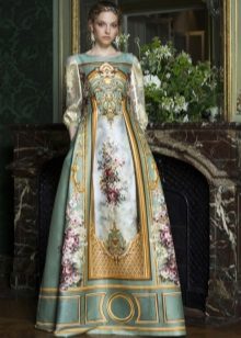 Baroque dress na may print at sleeves